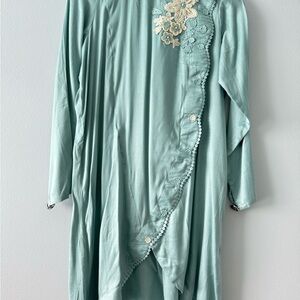 Elegant Teal Embroidered Dress